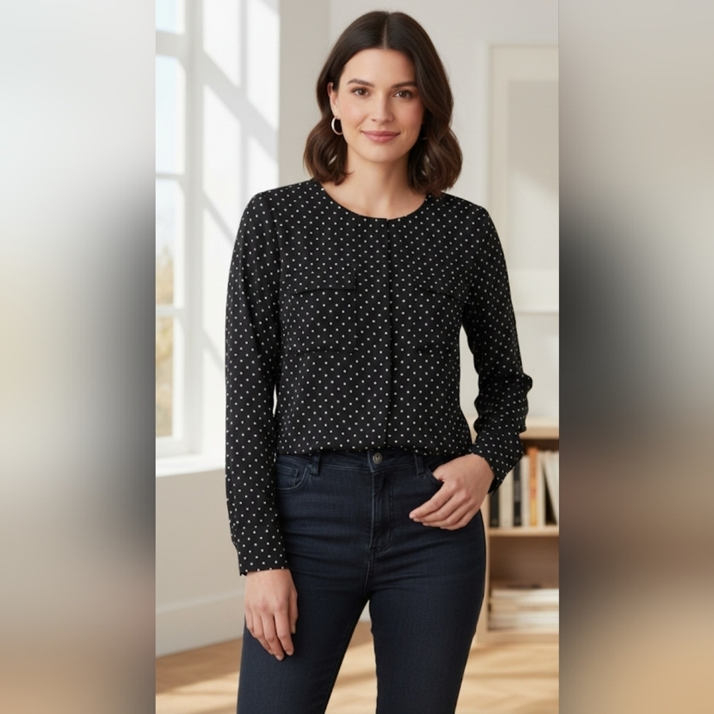 Who What Wear Black and White Polka Dot Blouse